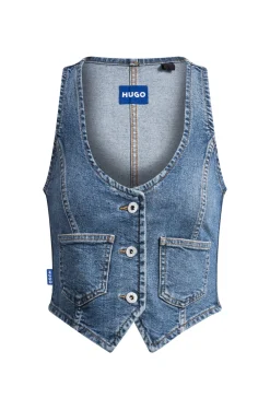 Ärmelloses Top aus Denim mit Knöpfen auf der Vorderseite