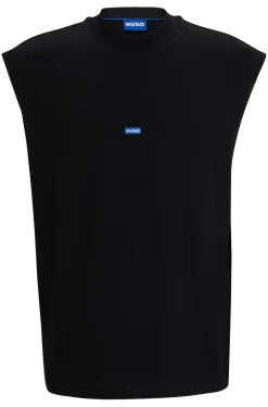 Ärmelloses T-Shirt aus Baumwoll-Jersey mit blauem Logo-Label