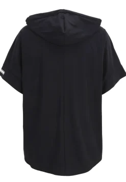 Shirt aus elastischer Wirkware mit Hoody, Reißverschluss, dekorativen Motivprints und kurzem Arm