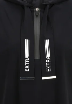 Shirt aus elastischer Wirkware mit Hoody, Reißverschluss, dekorativen Motivprints und kurzem Arm