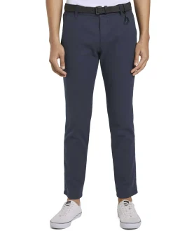 Strukturierte Chinohose mit Gürtel