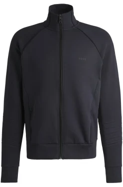 Sweatjacke aus Stretch-Baumwolle mit Reißverschluss, Paspeln und Logo