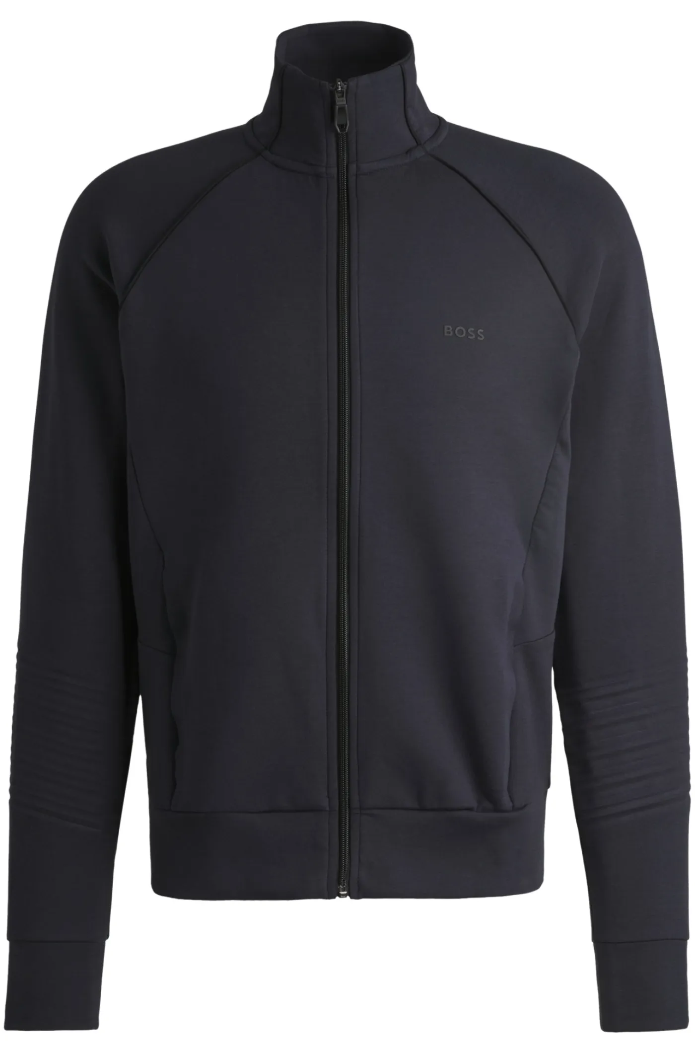 Sweatjacke aus Stretch-Baumwolle mit Reißverschluss, Paspeln und Logo
