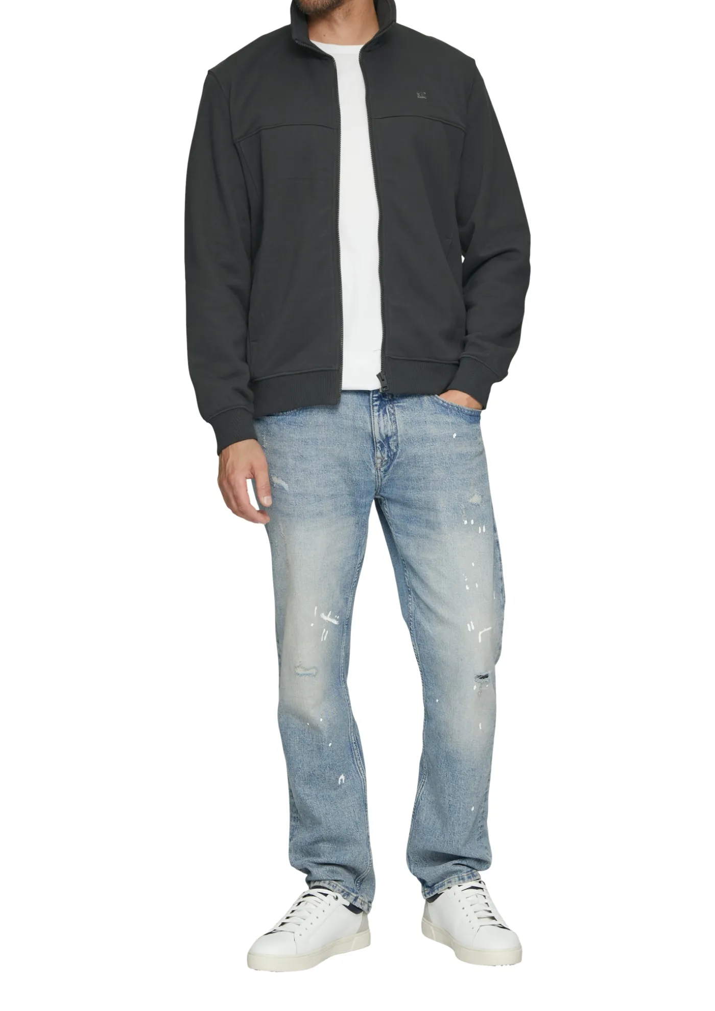 Sweatjacke mit Stehkragen und Logo-Detail