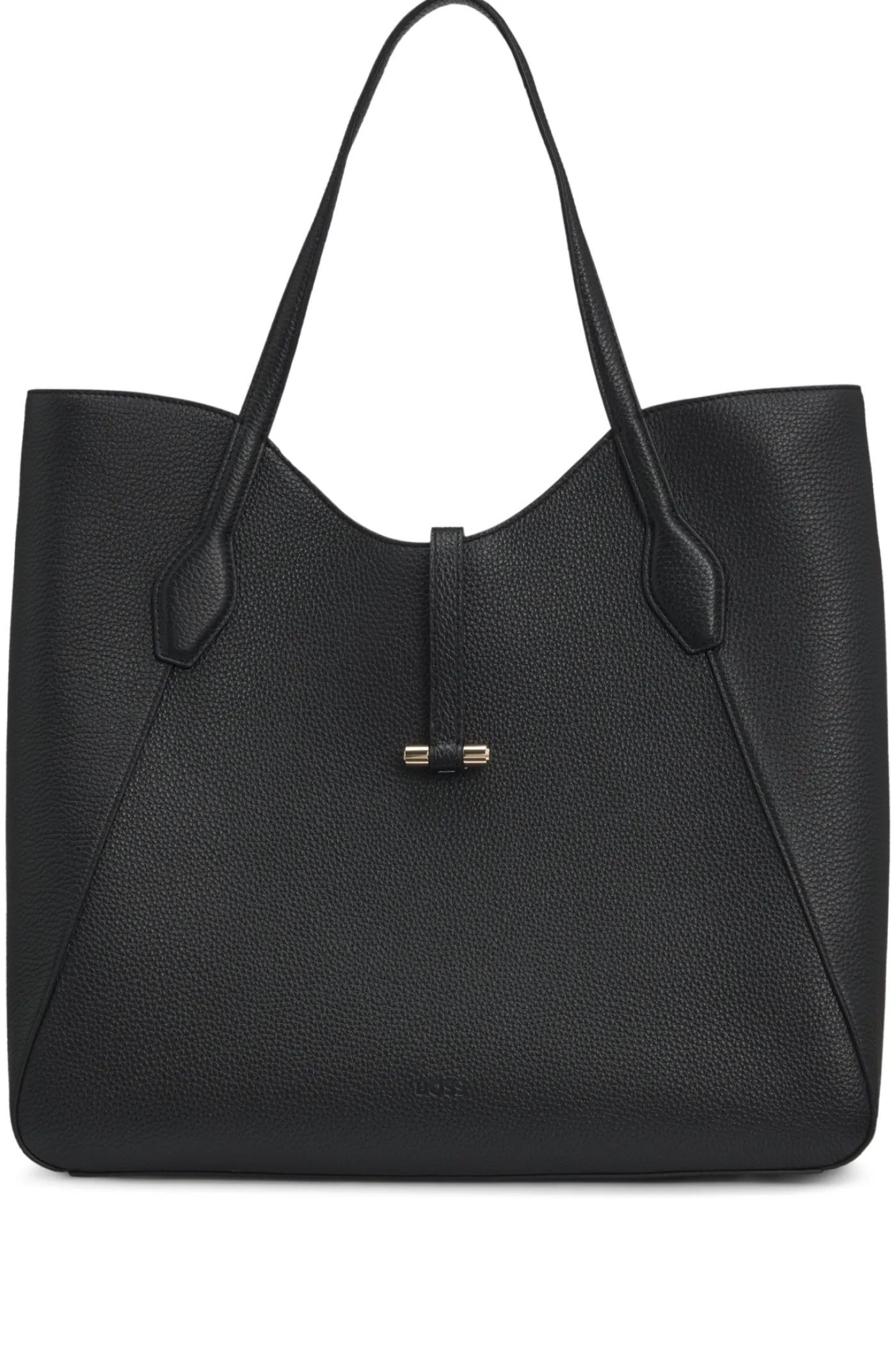 Tote Bag aus genarbtem Leder mit goldfarbenen Metalldetails
