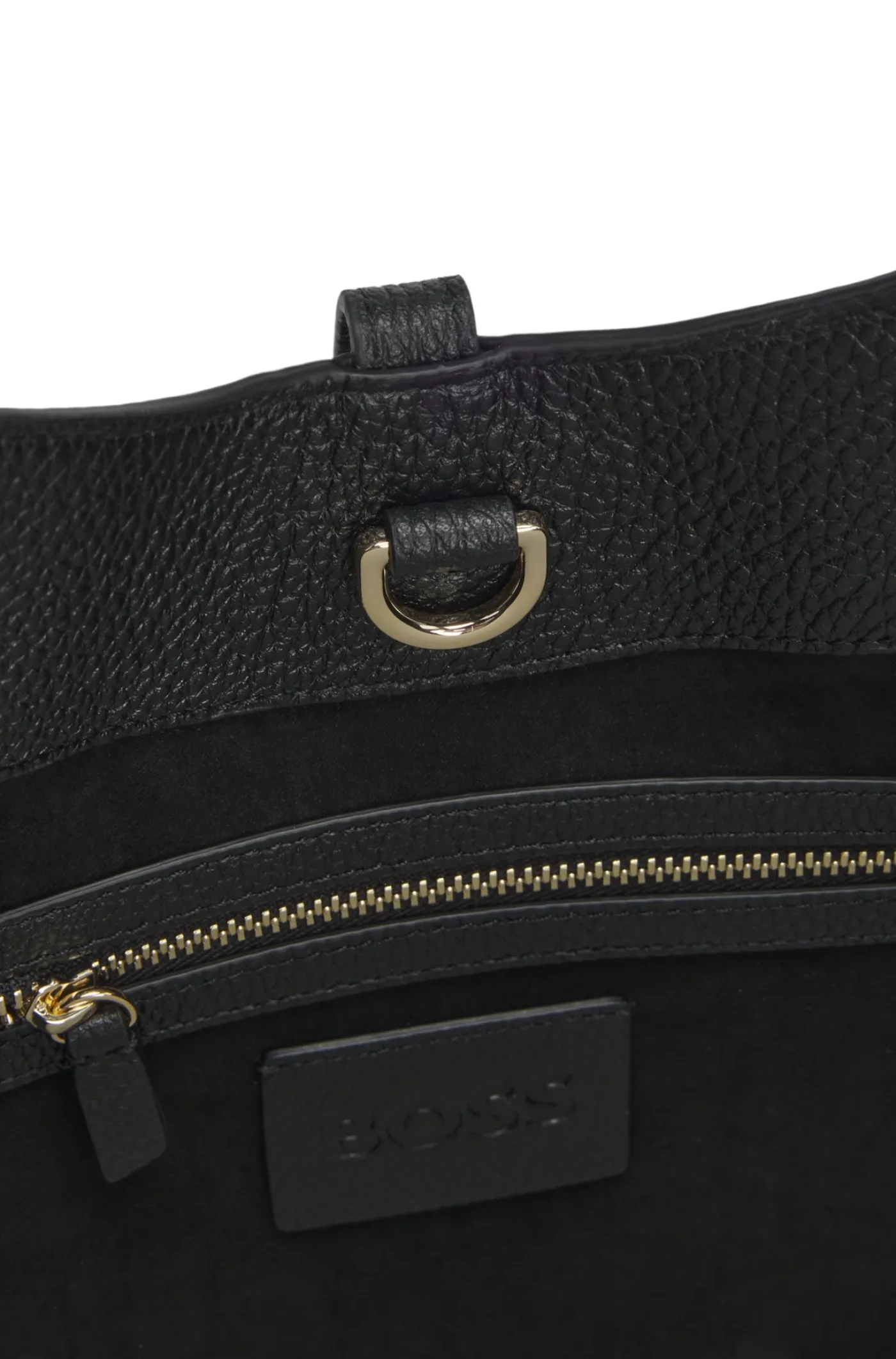 Tote Bag aus genarbtem Leder mit goldfarbenen Metalldetails