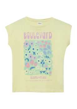 T-Shirt mit Glitzerprint in V-Shape