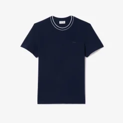 T-Shirt aus Stretch-Piqué mit gestreiftem Kragen