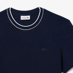 T-Shirt aus Stretch-Piqué mit gestreiftem Kragen