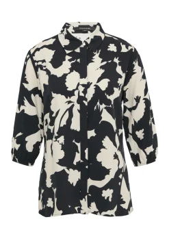 Viskosebluse mit All-over-Print und 3/4-Ärmeln