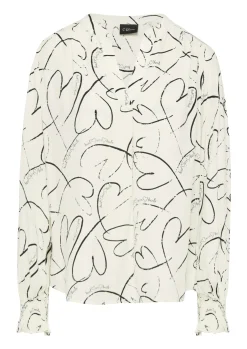 Viskosebluse mit All-over-Print und Smok-Detail am Ärmel
