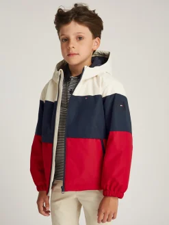Wattierte Color Block-Jacke mit Kapuze