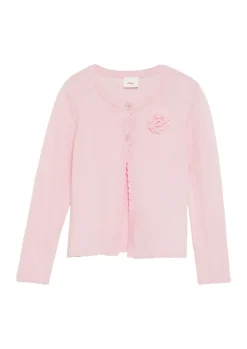 Weiche Strickjacke mit Wellsaum und floraler Applikation